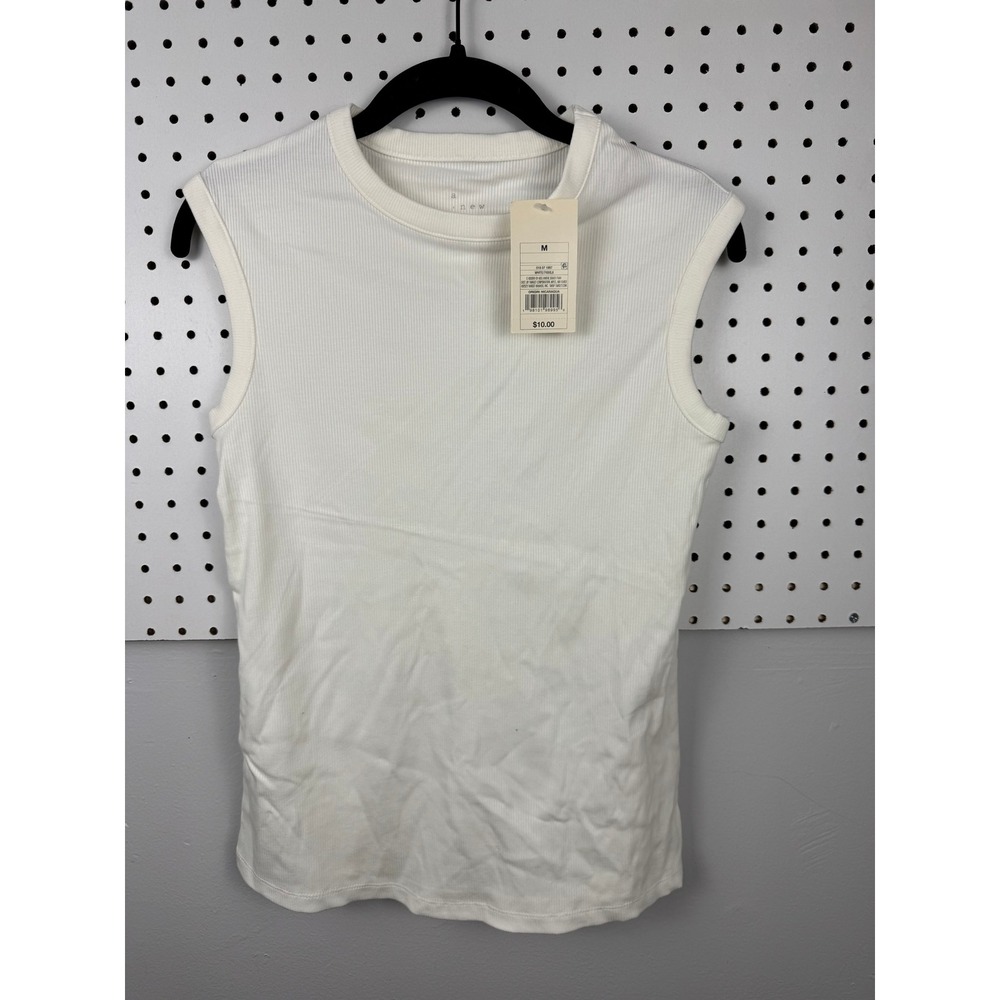 A New Day Womens Ribbed Muscle Tank Top White Crew Neck Sleeveless M 7K8XL8